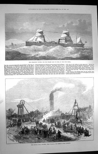 Old antique print - 1872, steam