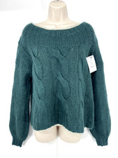H&M Dark Green Cable Knit WOOL MOHAIR Blend Women's Wide Neck Jumper UK 12 14 M