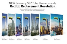 NEW Pop up Tube Banner Roll/Pull up Exhibition Display Stand with Fabric Graphic