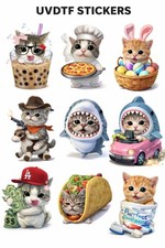 9x Cute Cat UV DTF Stickers |