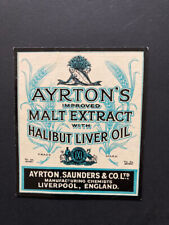 Ayrton's Improved Malt Extract Halibut Liver Oil label Ayrton Saunders Liverpool