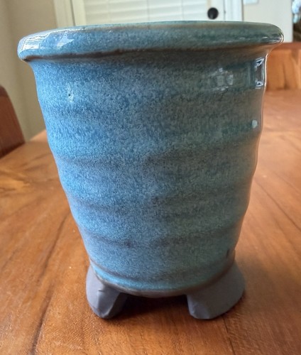 Blue glazed cascade bonsai pot - blue,