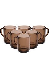 240ML, Vintage Retro Smoked Brown Glass Mugs/Cups Set of 6