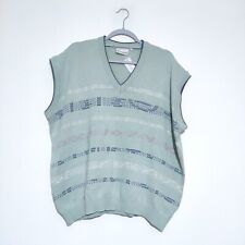 Vintage Jumper Mens Knit Pullover Sweater V Neck Size XL Blue Knitted Sleeveless