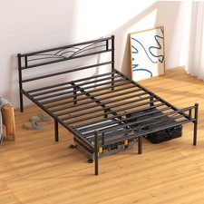 Queen Size Metal Bed Frame with Headboard and Footboard Heavy Duty Slat Support