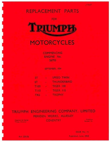 Triumph parts manual book 1955 - parts,