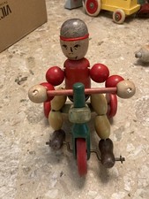 Vintage Childs Wood Pull Toy Tricycle Wooden Beads Brio NICE!