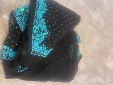 beautiful black saree with turquoise embroidery and beads. Size 8 blouse 