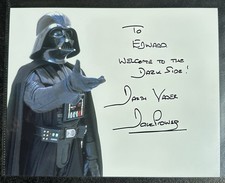 Incredibly Rare Dave Prowse Signed 10x8 Darth Vader  “Welcome to the Dark Side”