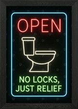 Neon Toilet Sign Framed Wall