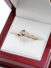 9ct Yellow Gold Marquise Cut 0.17ct Kunzite & Diamond Ladies Ring Size N