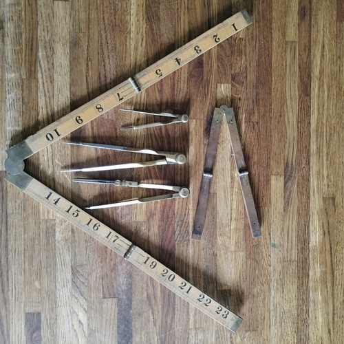 Antique wood brassrulers - antique, 24"
