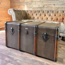 Antique French Banded Steamer Trunk, Coffee Table, Storage Chest, Blanket Box