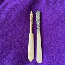 Two Antique/Vintage Bone Letter Openers. One Has A Silver Handle