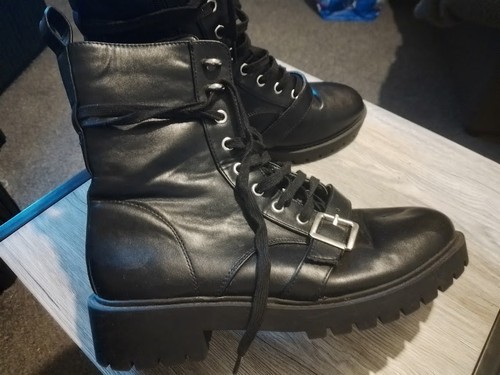 Black biker boots zip lace - zip, up