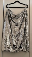 Chi Chi London Women Party Sequin Midi Skirt In Silver Size 22 NWOT