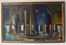Large Original Modernist Abstract Figurative Oil On Board Painting