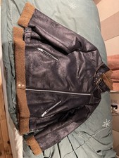 Joe Browns Aviator Jacket Woman’s UK 26 Faux Leather Sherpa Lined Dark Brown