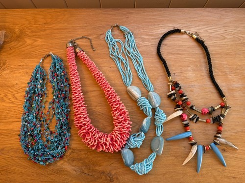 Four boho beaded necklaces - four,