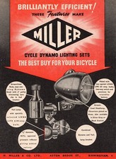 Vintage Miller Cycle Dynamo Lighting Sets Advert - Original 1953