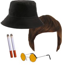 90'S BRITPOP STAR GALLAGHER FANCY DRESS COSTUME GLASSES, WIG, HAT 1990'S MUSIC