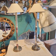 Pair Vintage Working Tall Table Silver Candlestick Light Lamps Vintage Bedside V