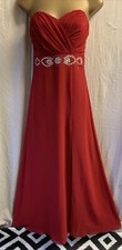 Lipsy Chiffon Red Ruched Empire Long Bandeau 8 Front Split Maxi Dress ~ STAINED