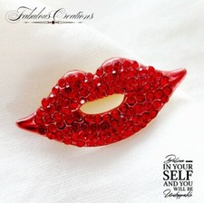 Red Crystal Sexy Glam Lips Brooch Broach Vintage Deco Look Jewellery Gift