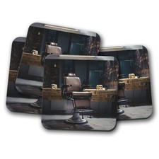 4 Set - Retro Barbers Chair Coaster - Vintage Old School Barber Hair Gift #16171