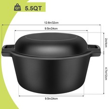 5.5QT Cast Iron Dutch Oven Pot