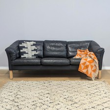Contemporary 1990s Danish Black Leather Three Seat Sofa