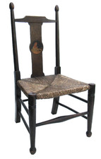 Antique Childs Chair Wooden Shaker Rush woven straw Carved Little Miss Muffet