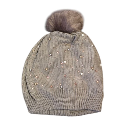 Taupe knit bling pom - taupe,