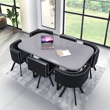  White  Wooden  Dining Table & 6 Chairs Rretro