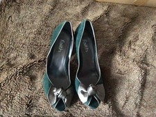 Size 5 Faith Green Suede & Pewter Leather Peep Toe Shoes