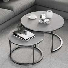 FATIVO Nesting Real Marble Coffee Table Grey Semi Circle Accent Dual End Tables