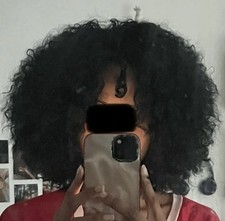 10” short curly soft synthetic half wig with bangs colour 1B