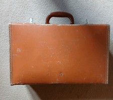 Vintage 1940s Small Brown Leather Suitcase with key. VGC