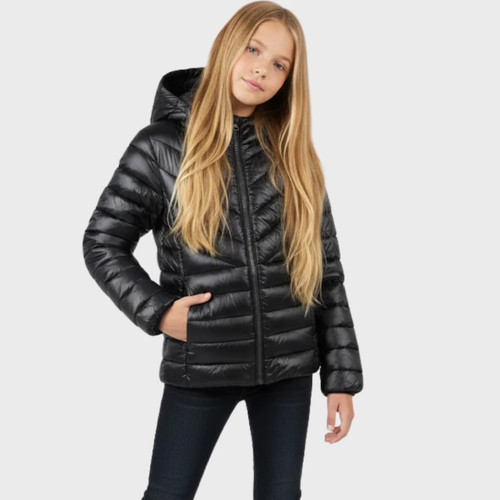 Girls black puffer jacket - black,