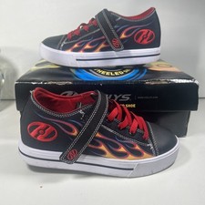 Kids Heeleys Black Flame Trainers Size UK 2 EU 34 Boxed Wheeled Shoe Yellow Red