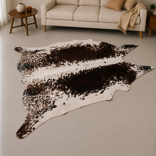 Genuine brown white cowhide - white,