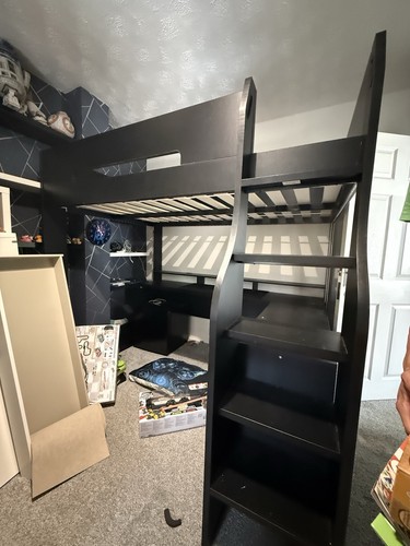 Black wooden loft bed single - wooden,