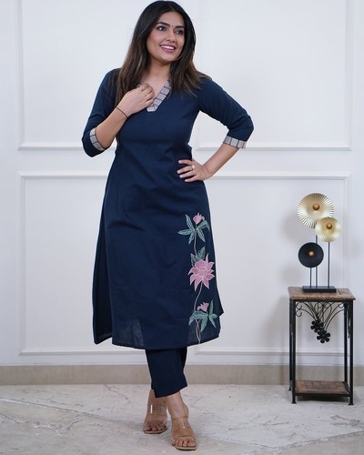 Blue floral embroidered - floral,