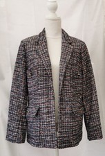 M&S Ladies Jacket Size 14 Navy Mix Pink Long Sleeves Edge to Edge Pockets Lined