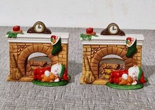 Set x2 Vintage Avon Fireplace Teddy Bear Christmas Tealight Candle Holders 3.5"