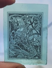 Stained Glass St. George & Dragon kiln fired green glass piece window fragment