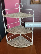 Vintage Wicker Corner Shelf Shelving Unit With Metal Frame Collapsible