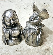 2 Solid Pewter Peltro Singing Monk And Nun figurines 