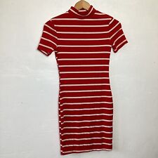 Vera & Lucy Womens Red & White Striped Short Sleeve High Neck Dress Size S