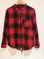 Peacocks Red Black Check Print Flannel Shirt Collared Women’s UK 14 Button